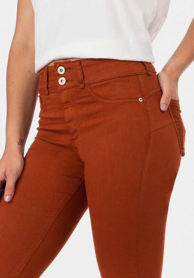 Jean taille haute couleur rouille pour femme Tiffosi one size