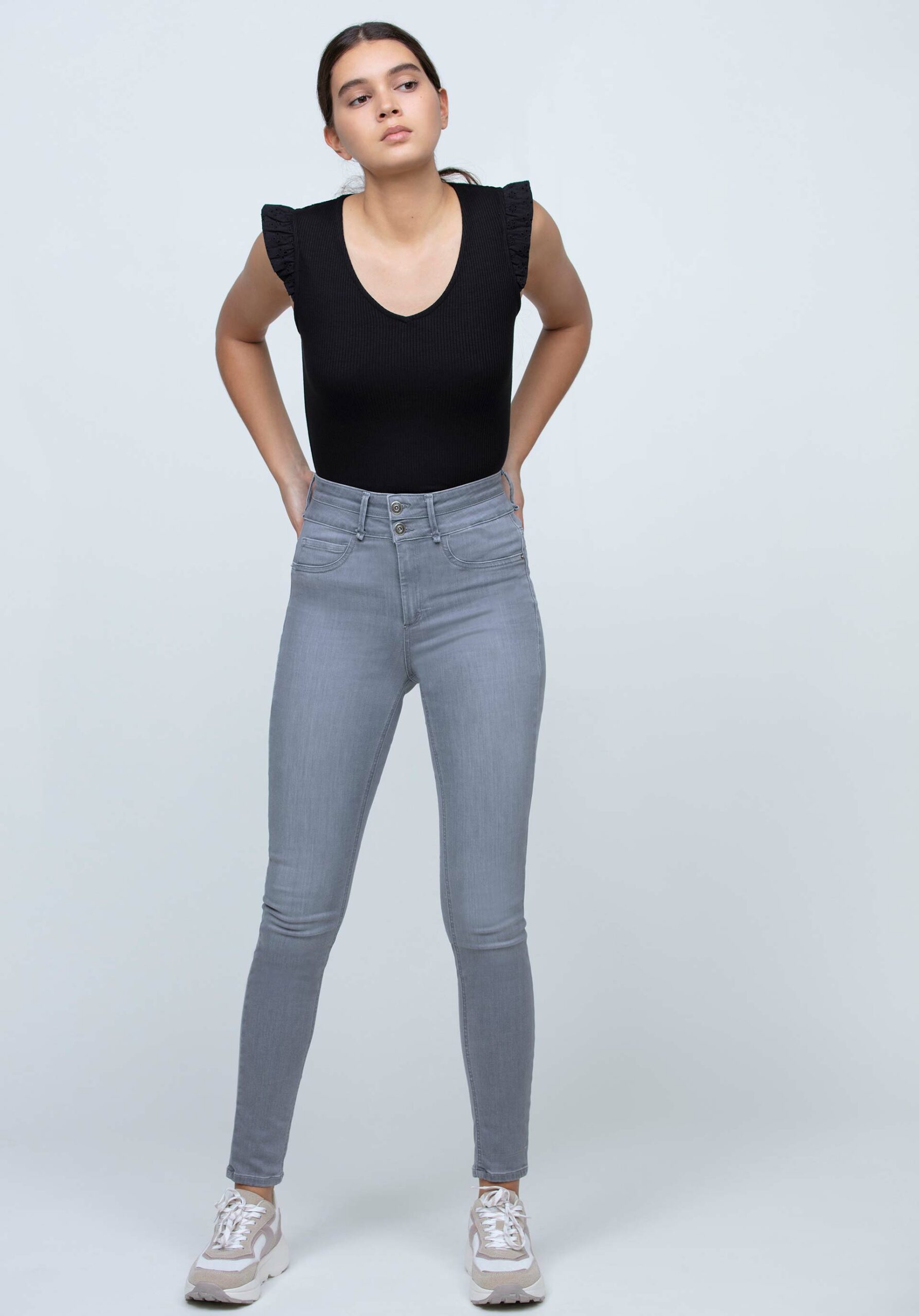 tiffosi coupe super high nouveauté gris délavé taille haute détail 1